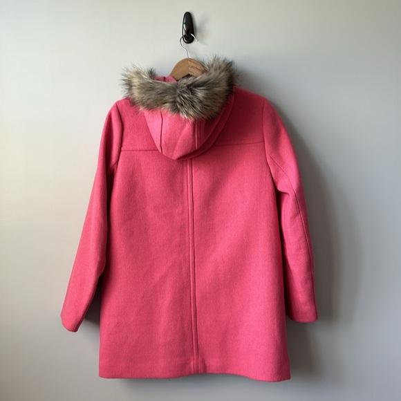 J Crew Factory Pink Heavy Wool Blend Faux Fur Trimmed Parka Coat 8 - Picture 8 of 10